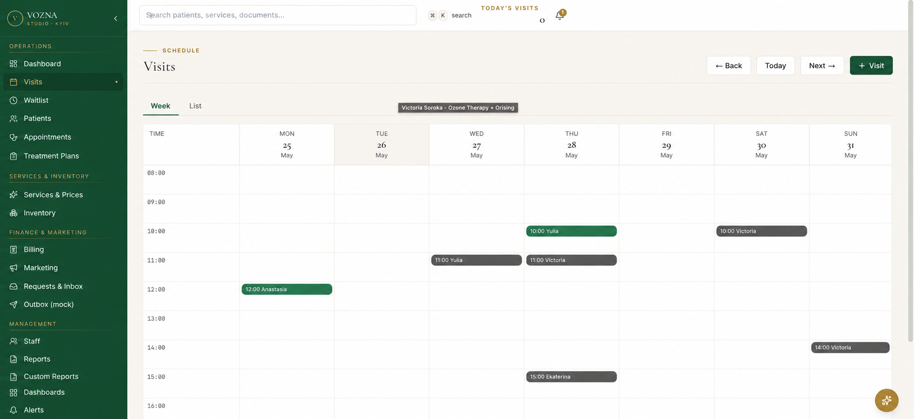 VOZNA Calendar — week view