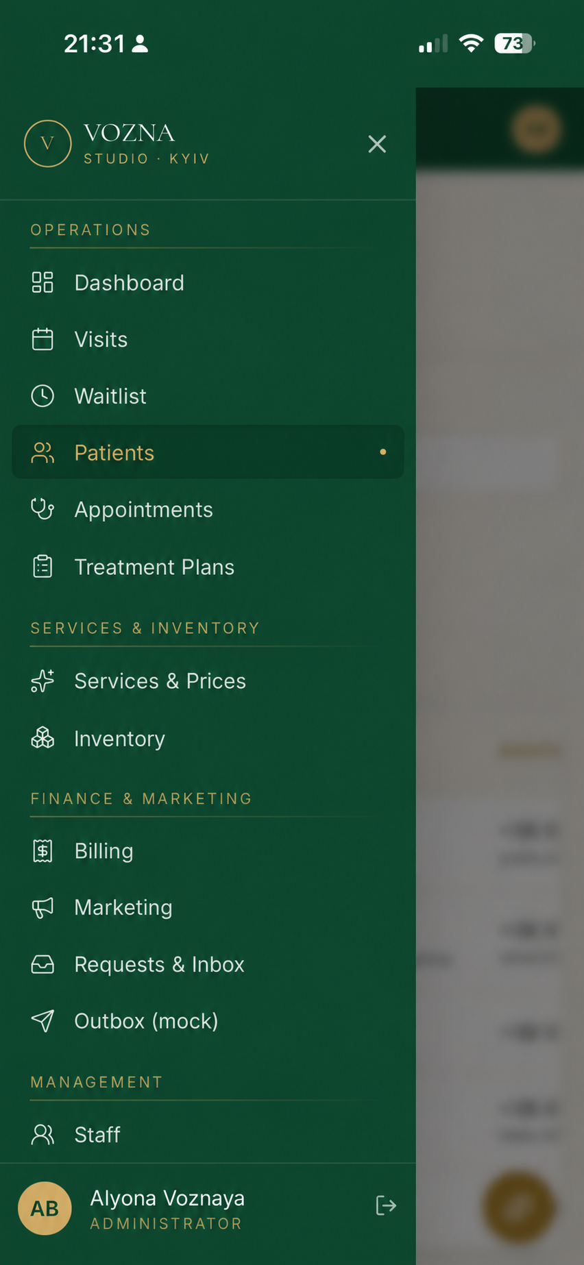 Mobile sidebar